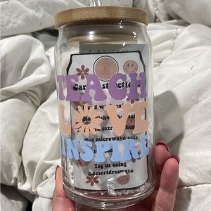 Teach Love Inspire glass cup